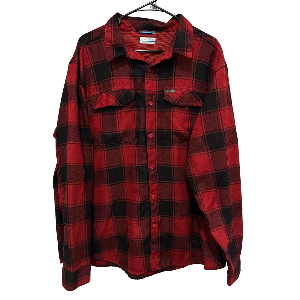 Columbia Mens Omni-Wick Buffalo Plaid Long Sleeve Shirt Red Black XL XM0209